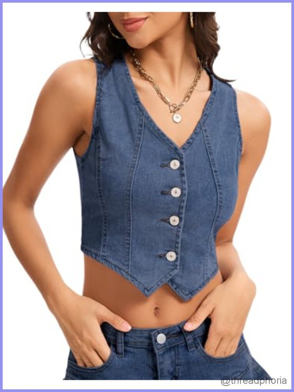 Women's Cropped Denim Vest Sleeveless Jean Waistcoat Western Country